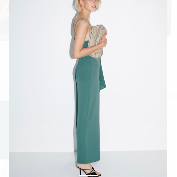 NWT Zara Emerald Green Knotted Jumpsuit - Picture 7 of 8